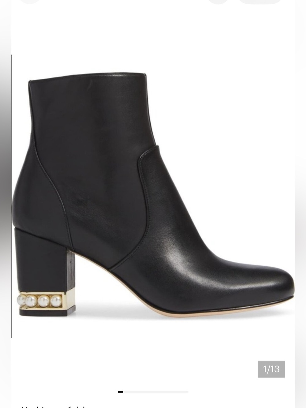 Karl Lagerfeld Black Leather Pearl Heel Ankle Boots – Size 9.5